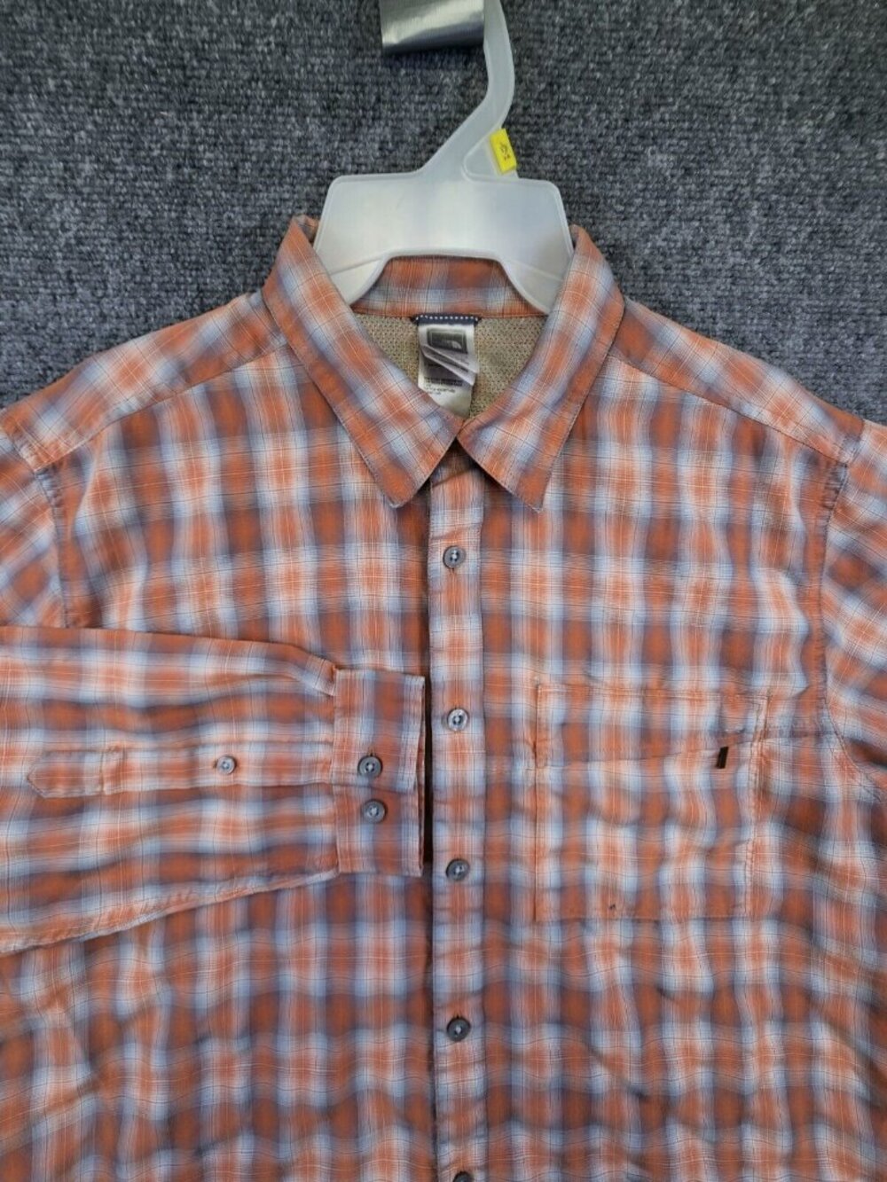 The North Face Men's Large Orange Plaid Long Sleeve Button Up Shirt Modal Blend